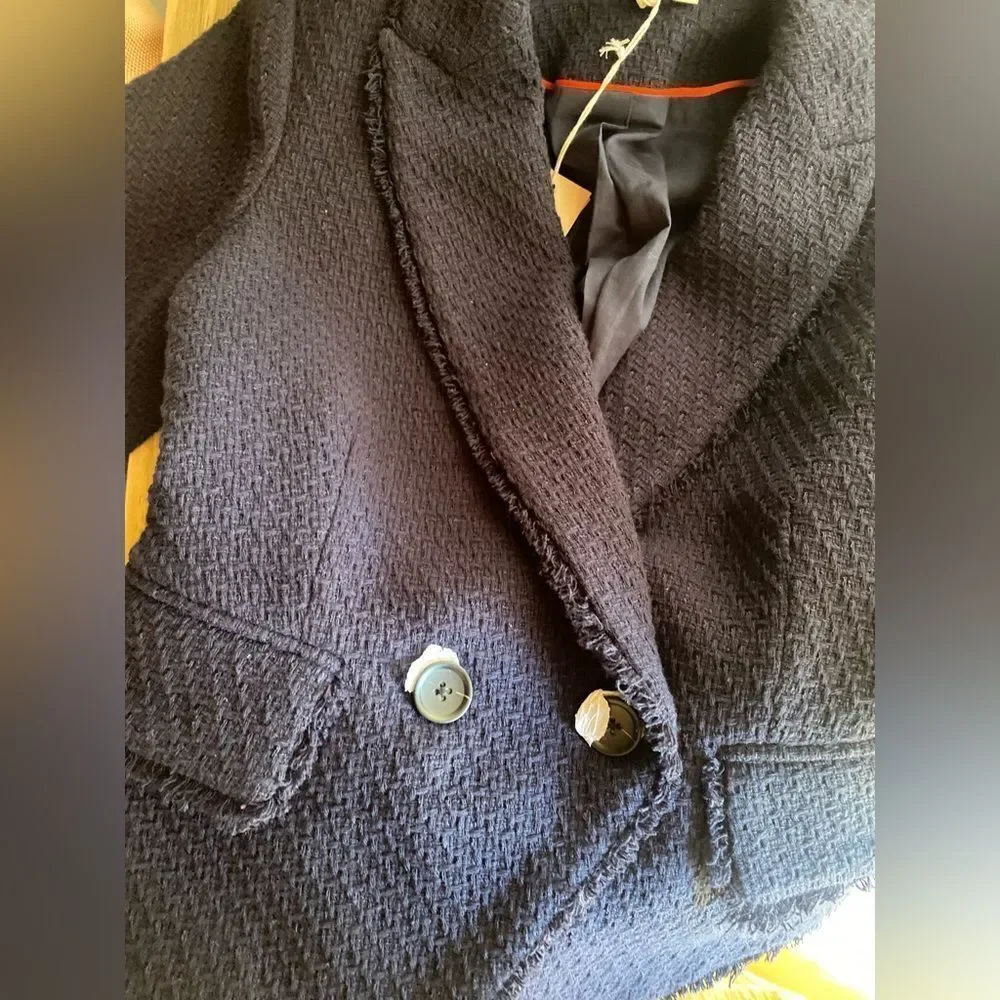 Boden Navy Blue Collared Textured Cotton Blend Jacket Blazer  Sz 2 NWT - Picture 10 of 13